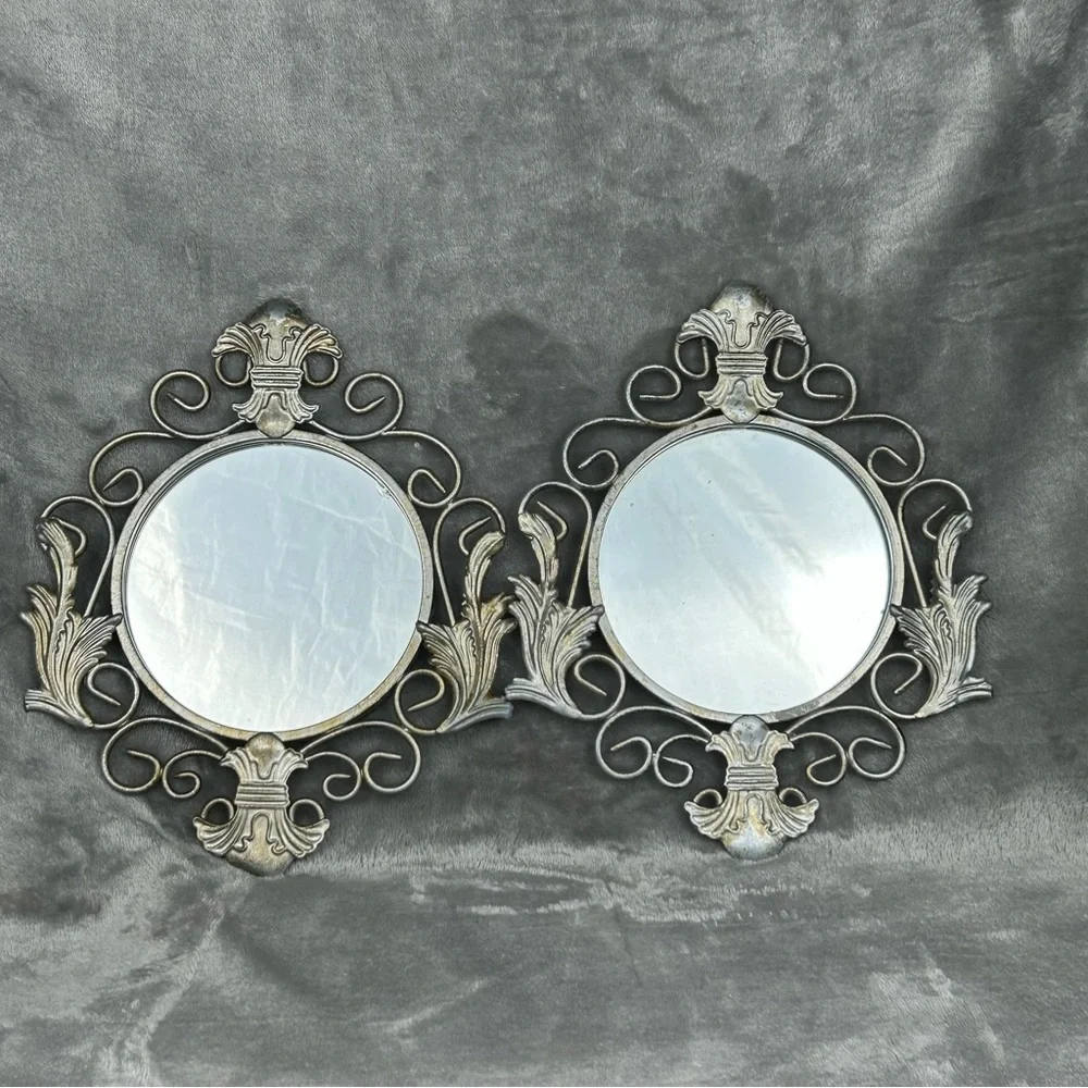 VTG‎ Home Interiors Mirrors Hollywood Silver Regency Fleur De Lis Acanthus Leaf
